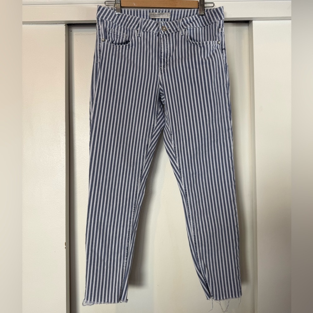 Zara Navy and White Striped Skinny Jeans - Women’s Denim - Picture 2 of 8